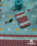 Premium Cyan Cotton Kesapaat Set Mekhela Sador with Jura