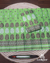 Fresh Light Green Semi Pat Mekhela Sador with Subtle Sophistication