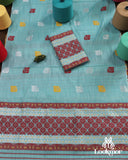 Premium Cyan Cotton Kesapaat Set Mekhela Sador with Jura