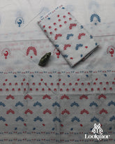 White + Red&Blue Kesapaat Paat Set Mekhela Sador