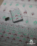 White + Light green Kesapaat Paat Set Mekhela Sador