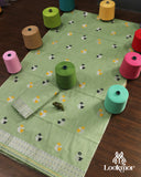 Premium Green Cotton Kesapaat Set Mekhela Sador with Jura