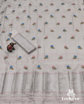 White Silver Jari Super Semi Paat Set Mekhela Sador