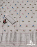 White Silver Jari Super Semi Paat Set Mekhela Sador