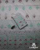 White + Light green Kesapaat Paat Set Mekhela Sador