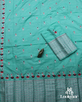 Sky-Blue Premium Semi paat Set Mekhela Sador