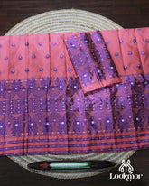 Chic Pink & Blue Semi Pat Mekhela Sador with Contemporary Twist