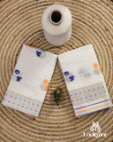 Premium White Cotton Kesapaat Set Mekhela Sador with Jura