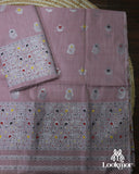 Delicate Pink Cotton Kesapaat Mekhela Sador in Floral Motif with Graceful Jura Pairing