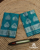 Graceful Cyan Blue Super Semi Pat Mekhela Sador with Lustrous Finish