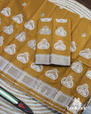 Earthy Mehndi Super Semi Pat Mekhela Sador with Elegant Detailing