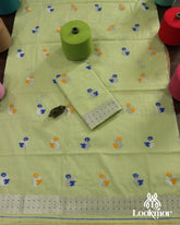 Premium Light Green Cotton Kesapaat Set Mekhela Sador with Jura