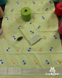 Premium Light Green Cotton Kesapaat Set Mekhela Sador with Jura