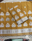 Earthy Mehndi Super Semi Pat Mekhela Sador with Elegant Detailing