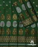 Lush Green Semi Pat Mekhela Sador with Cultural Charm
