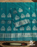 Graceful Cyan Blue Super Semi Pat Mekhela Sador with Lustrous Finish