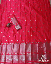 Red Silver Jari Super Semi Paat Set Mekhela Sador