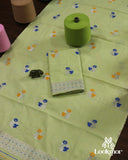 Premium Light Green Cotton Kesapaat Set Mekhela Sador with Jura