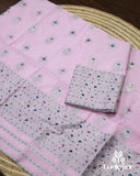 Charming Light Pink Cotton Kesapaat Mekhela Sador in Floral Motif with Graceful Jura Pairing