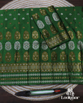 Lush Green Semi Pat Mekhela Sador with Cultural Charm