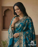 Lookmor Teal Banarasi Silk Saree with Golden Zari Work #114
