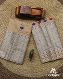 Cream Premium Semi paat Set Mekhela Sador