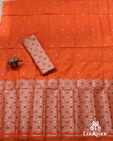 Orange Silver Jari Toss Paat Set Mekhela Sador