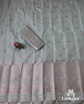 Light Sky Silver Jari Super Semi Paat Set Mekhela Sador