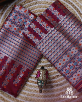 Wine Silver Jari Premium Semi paat Set Mekhela Sador