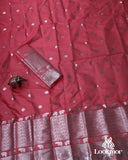 Pink Silver Jari Super Semi Paat Set Mekhela Sador