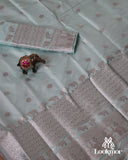 Light Sky Silver Jari Super Semi Paat Set Mekhela Sador