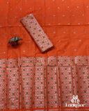 Orange Silver Jari Toss Paat Set Mekhela Sador