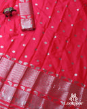 Red Silver Jari Super Semi Paat Set Mekhela Sador