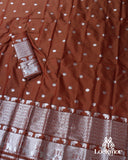 Brown Silver Jari Super Semi Paat Set Mekhela Sador