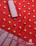 Red Silver Jari Premium Semi paat Set Mekhela Sador