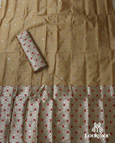 Beige + Red Silver Jari Super Semi Paat Set Mekhela Sador