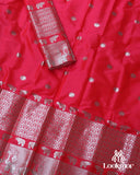 Red Pink Silver Jari Super Semi Paat Set Mekhela Sador
