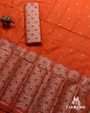 Orange Silver Jari Toss Paat Set Mekhela Sador