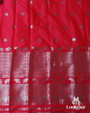 Red Silver Jari Super Semi Paat Set Mekhela Sador