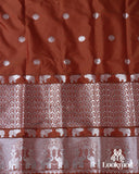 Brown Silver Jari Super Semi Paat Set Mekhela Sador