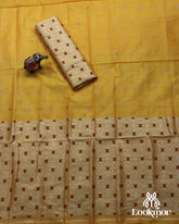 Yellow Silver Jari Toss Paat Set Mekhela Sador