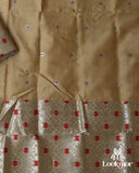 Beige + Red Silver Jari Super Semi Paat Set Mekhela Sador