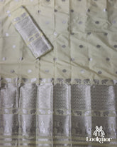 Light Yellow Silver Jari Super Semi Paat Set Mekhela Sador