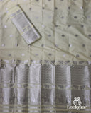 Light Yellow Silver Jari Super Semi Paat Set Mekhela Sador