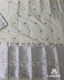Light Yellow Silver Jari Super Semi Paat Set Mekhela Sador