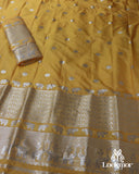 Yellow Silver Jari Super Semi Paat Set Mekhela Sador