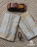 Off Cream Silver Jari Super Semi Paat Set Mekhela Sador