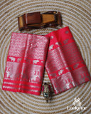 Red Silver Jari Super Semi Paat Set Mekhela Sador