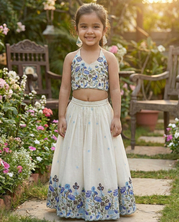 Lookmor Kids Co-Ord Set for Girls | Khadi Cotton Sleeveless Outfit with Embroidery Dori Work (0–12 Years)