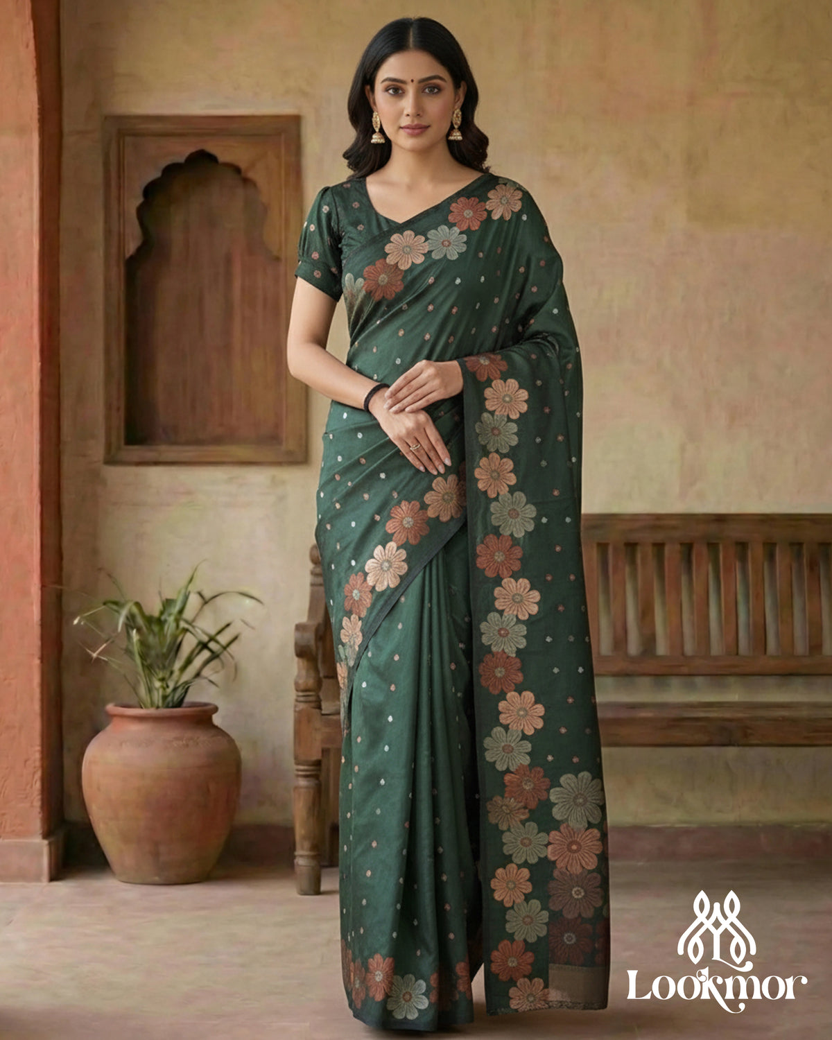 LOOKMOR Banarasi Soft Silk Zari Work Saree with Jacquard Weave | 158